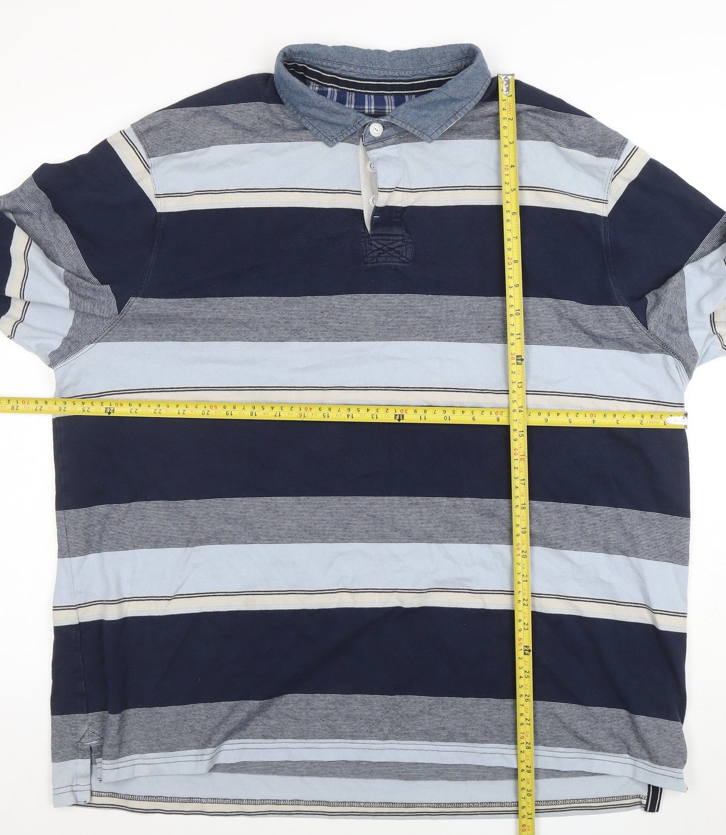Maine New England Men's Blue Striped Long Sleeve Cotton Polo XXL