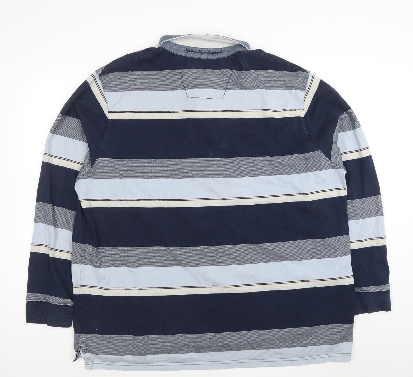 Maine New England Men's Blue Striped Long Sleeve Cotton Polo XXL
