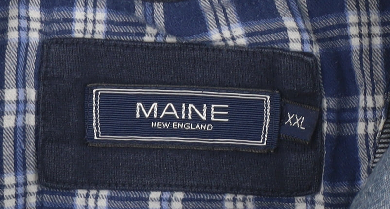 Maine New England Men's Blue Striped Long Sleeve Cotton Polo XXL