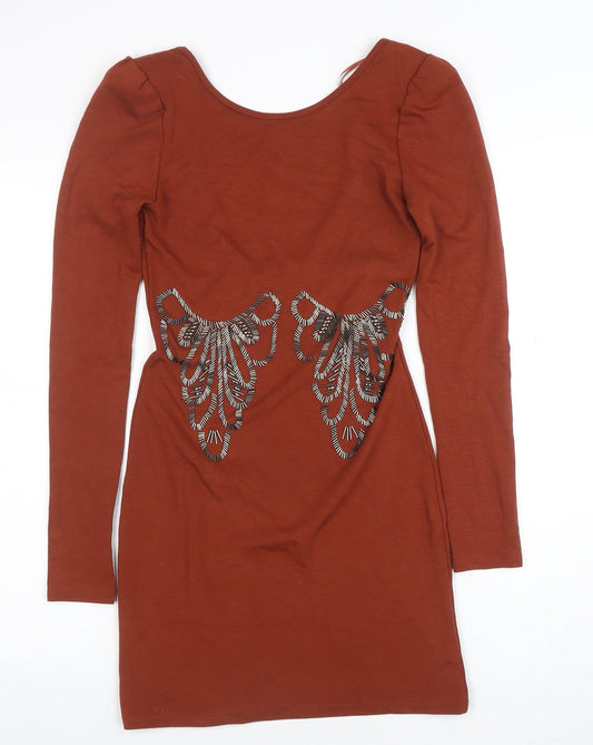 Goldie London Women's Brown Long Sleeve Bodycon Dress Size S