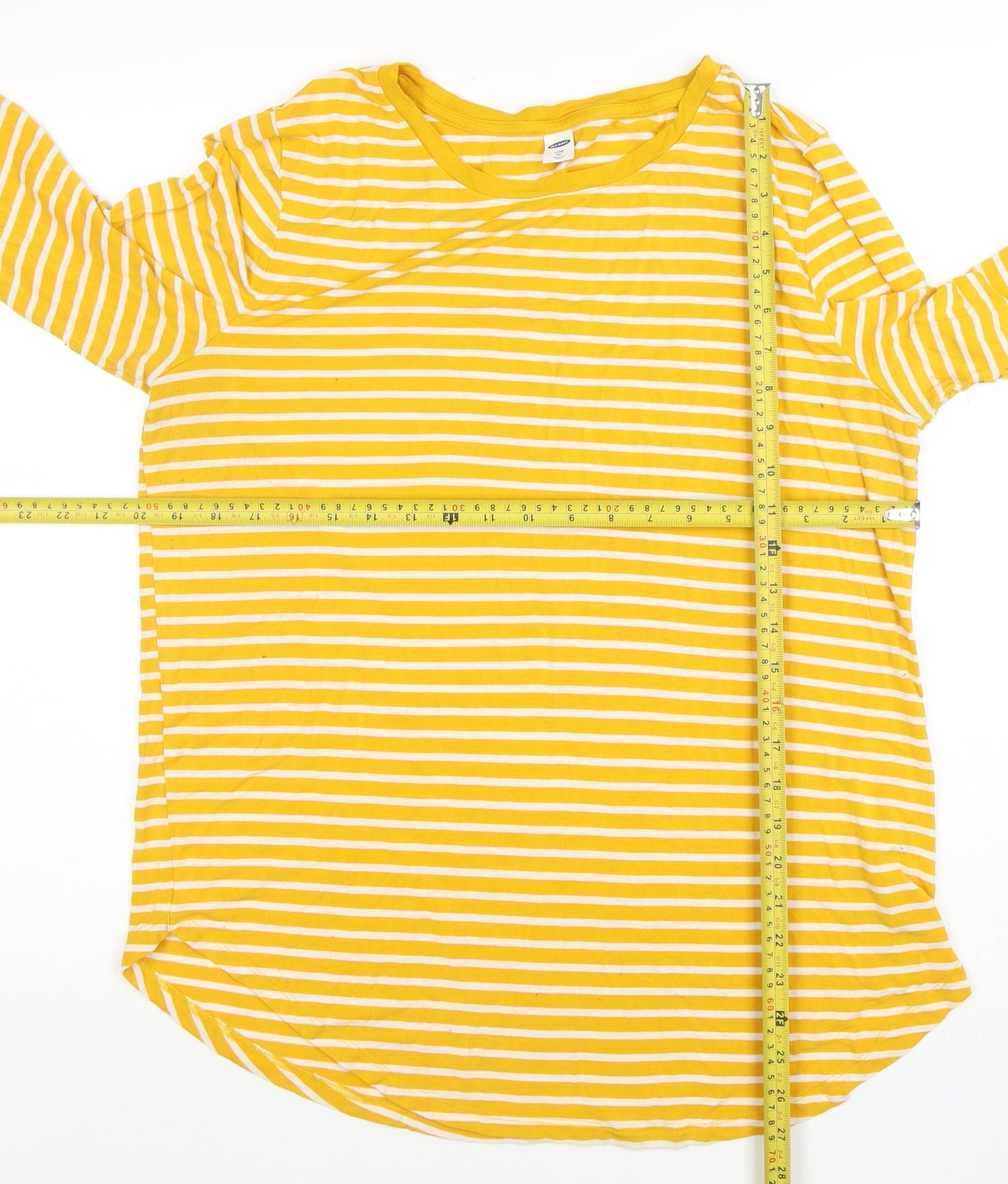 Old Navy Women Yellow Striped Long Sleeve Jersey T-Shirt XL