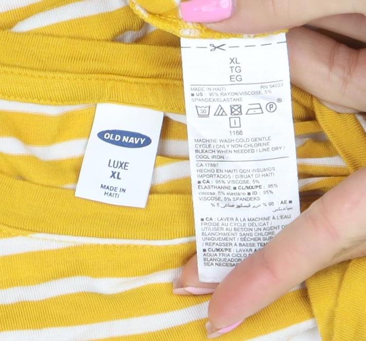 Old Navy Women Yellow Striped Long Sleeve Jersey T-Shirt XL