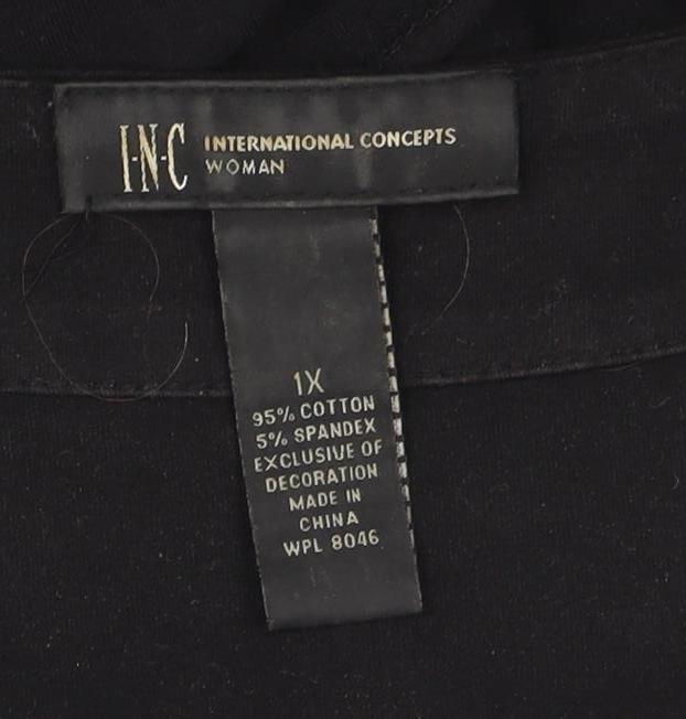 INC International Concepts Womens Black Sequin Scoop Neck 3/4 Sleeve Top XL
