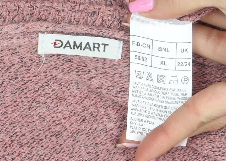 Damart Women’s Pink Embroidered V-Neck 3/4 Sleeve Knit Jumper XL