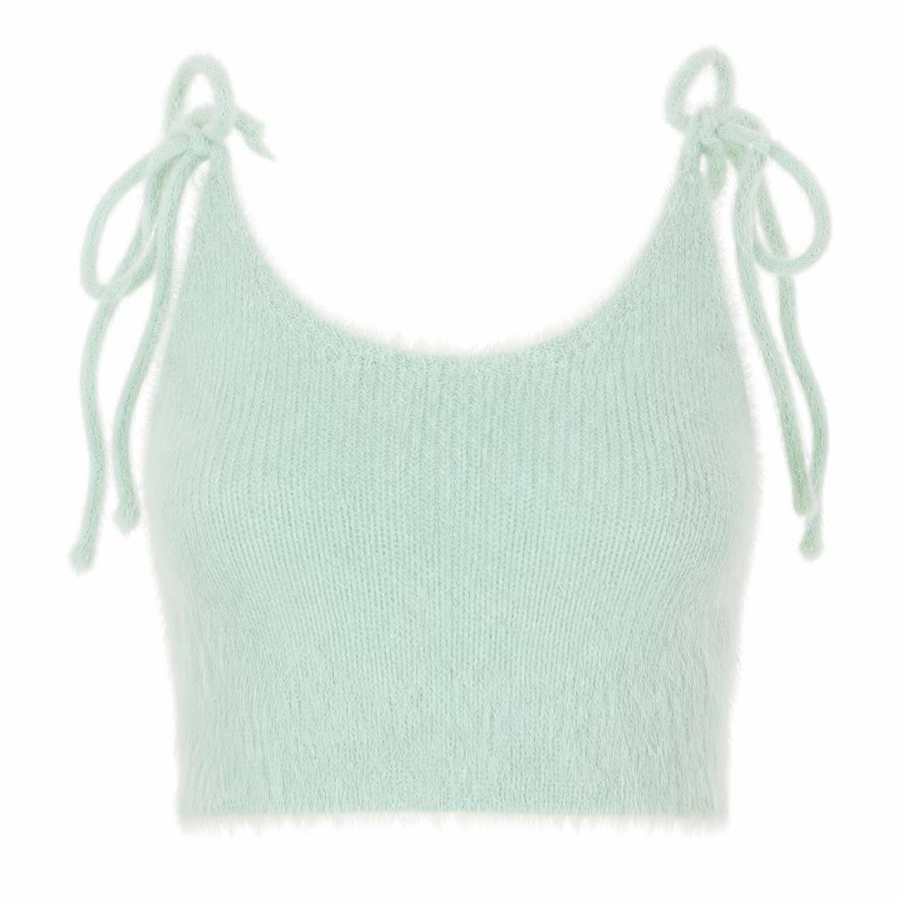 Zara Women's Green Knit Fuzzy Camisole Tank Top M