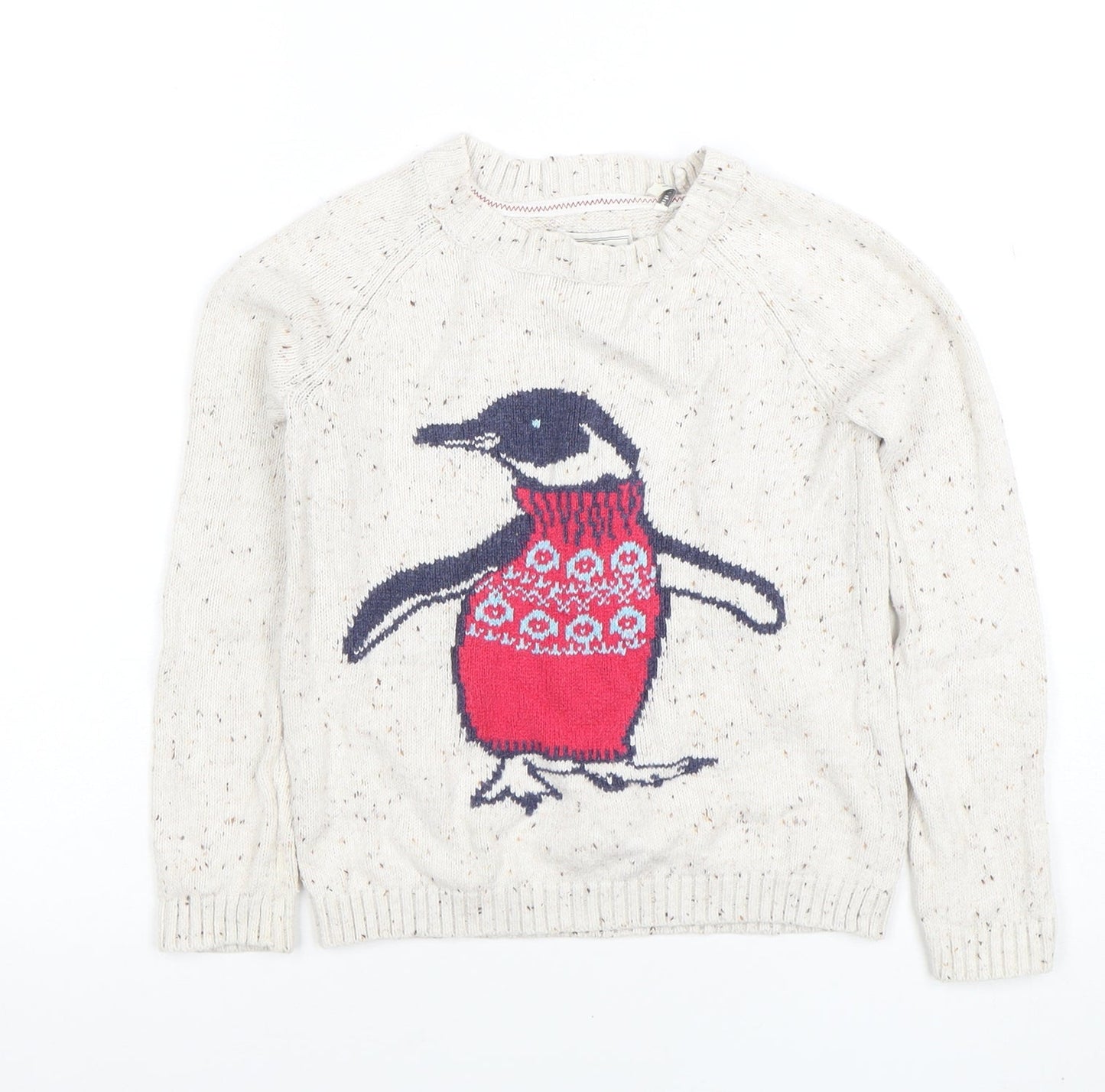 FatFace Boys Beige Penguin Crew Neck Cotton Jumper 6-7 Years Winter Knit