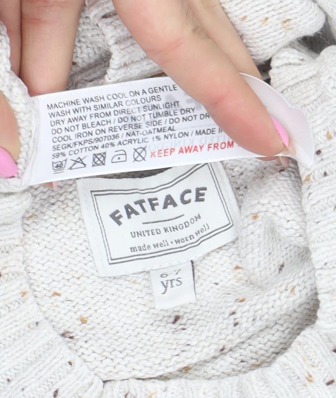 FatFace Boys Beige Penguin Crew Neck Cotton Jumper 6-7 Years Winter Knit