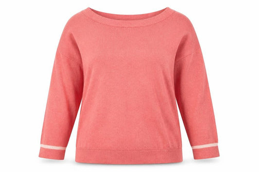 Joules Women's Pink Boat Neck 3/4 Sleeve Cotton Blend Jumper Size 12