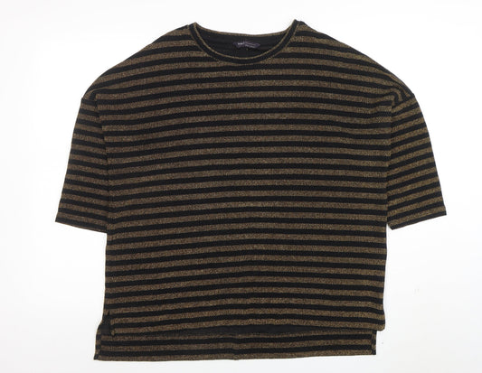 Marks and Spencer Women's Black Gold Striped Glitter T-Shirt Size 14