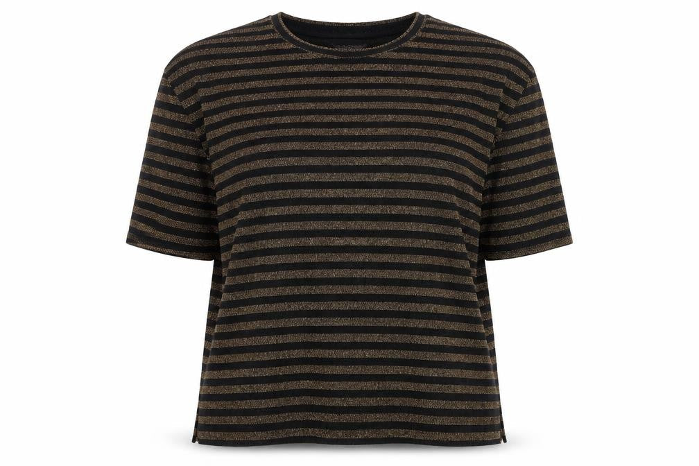 Marks & Spencer Women's Black Gold Striped Glitter T-Shirt Size 14