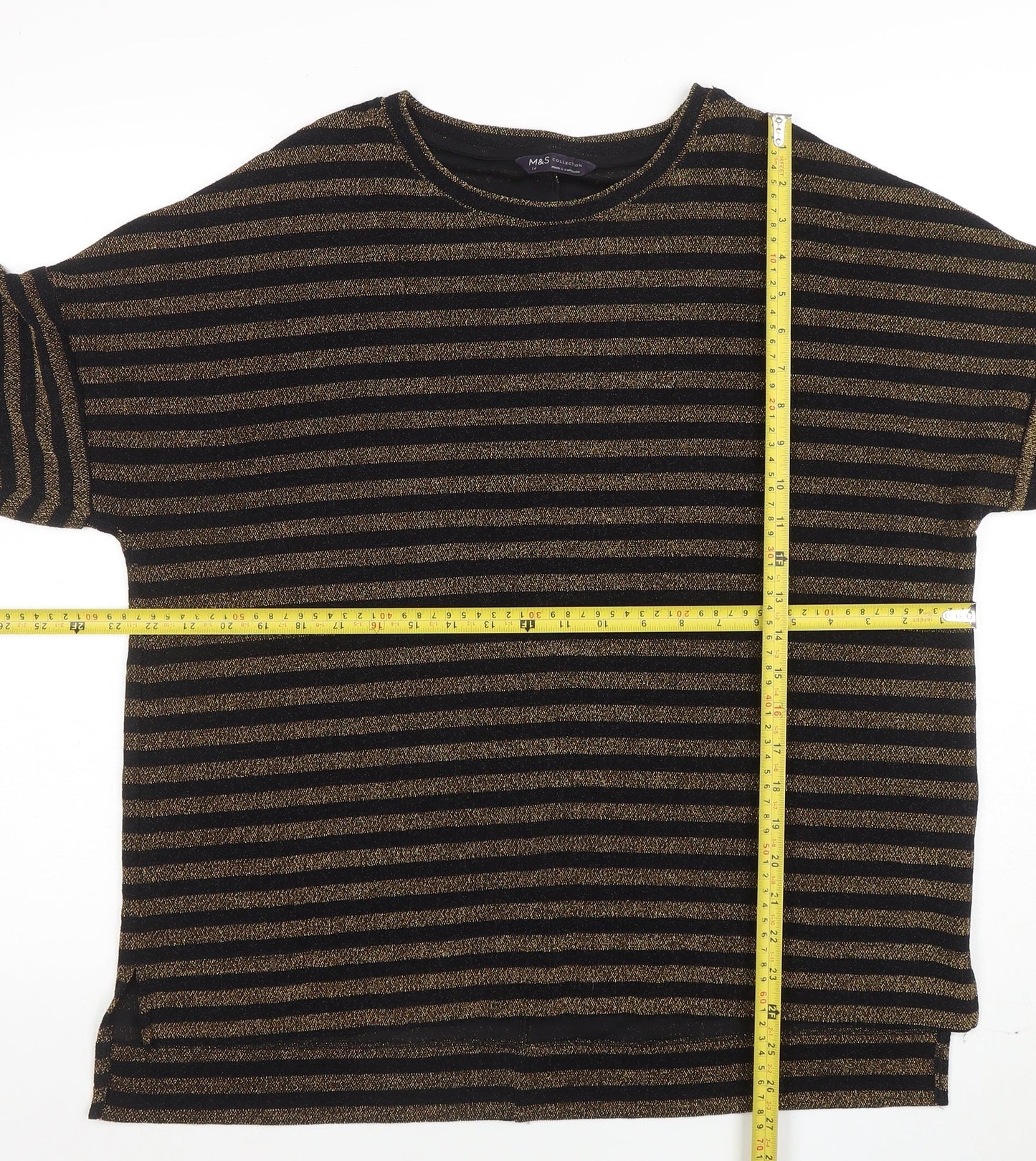 Marks and Spencer Women's Black Gold Striped Glitter T-Shirt Size 14