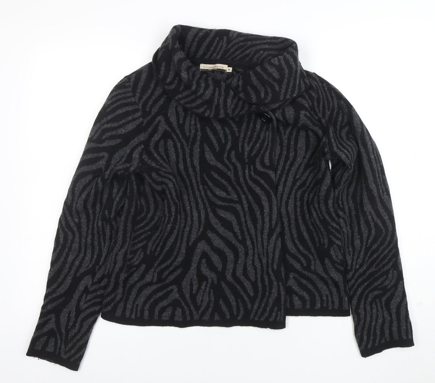 Chiaramente Women’s Black Animal Print Wool Cowl Neck Jumper M