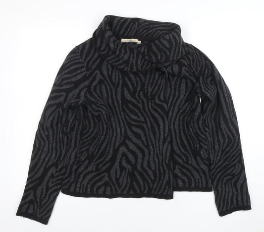 Chiaramente Women’s Black Animal Print Wool Cowl Neck Jumper M