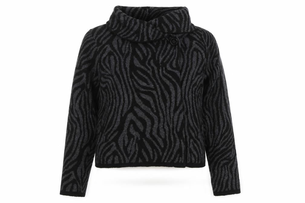 Chiaramente Women’s Black Animal Print Wool Cowl Neck Jumper M