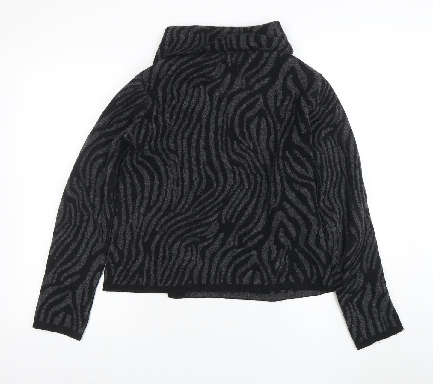Chiaramente Women’s Black Animal Print Wool Cowl Neck Jumper M