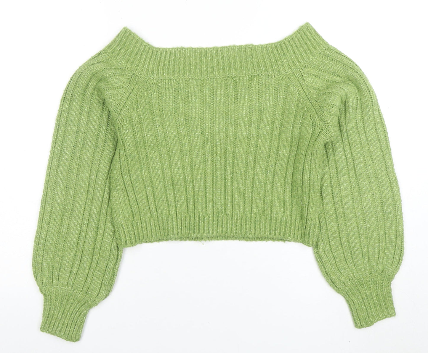 Miss Selfridge Womens Green V-Neck Ribbed Knit Pullover Jumper Size S