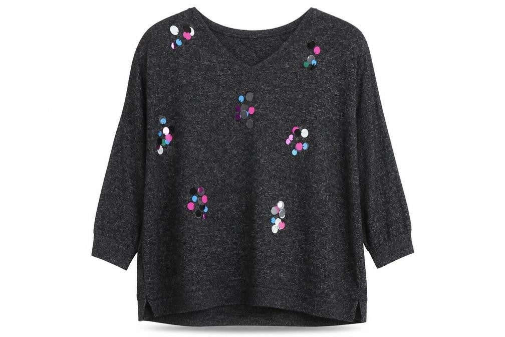 Yours Women’s Grey Sequin 3/4 Sleeve Plus Size Pullover Jumper