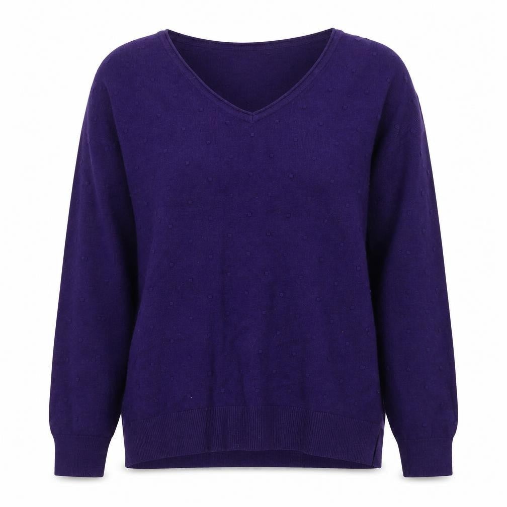 FatFace Women's Purple V-Neck Cotton Wool Knit Jumper Size 10