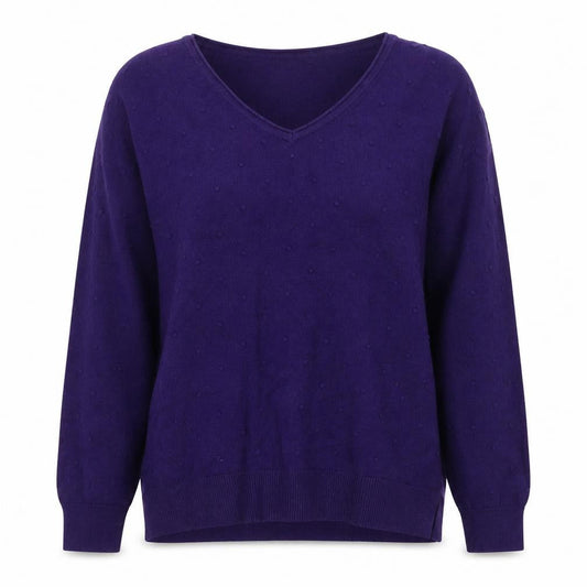 FatFace Women's Purple V-Neck Cotton Wool Knit Jumper Size 10