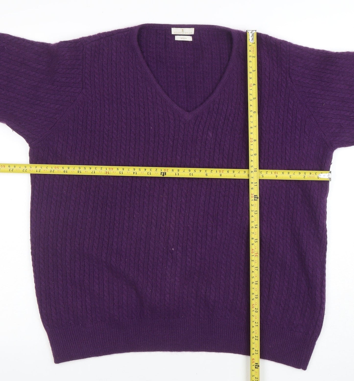 House of Bruar Women Purple Lambswool Angora V-Neck Jumper L