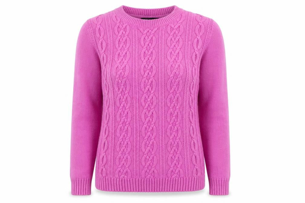 Lands’ End Women’s Pink Cable-Knit Wool Blend Crew Neck Jumper Size M