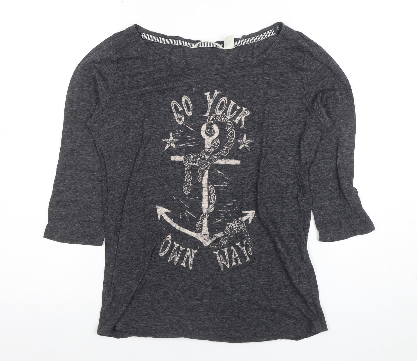 O'Neill Women's Grey Boat Neck 3/4 Sleeve Nautical T-Shirt Size M