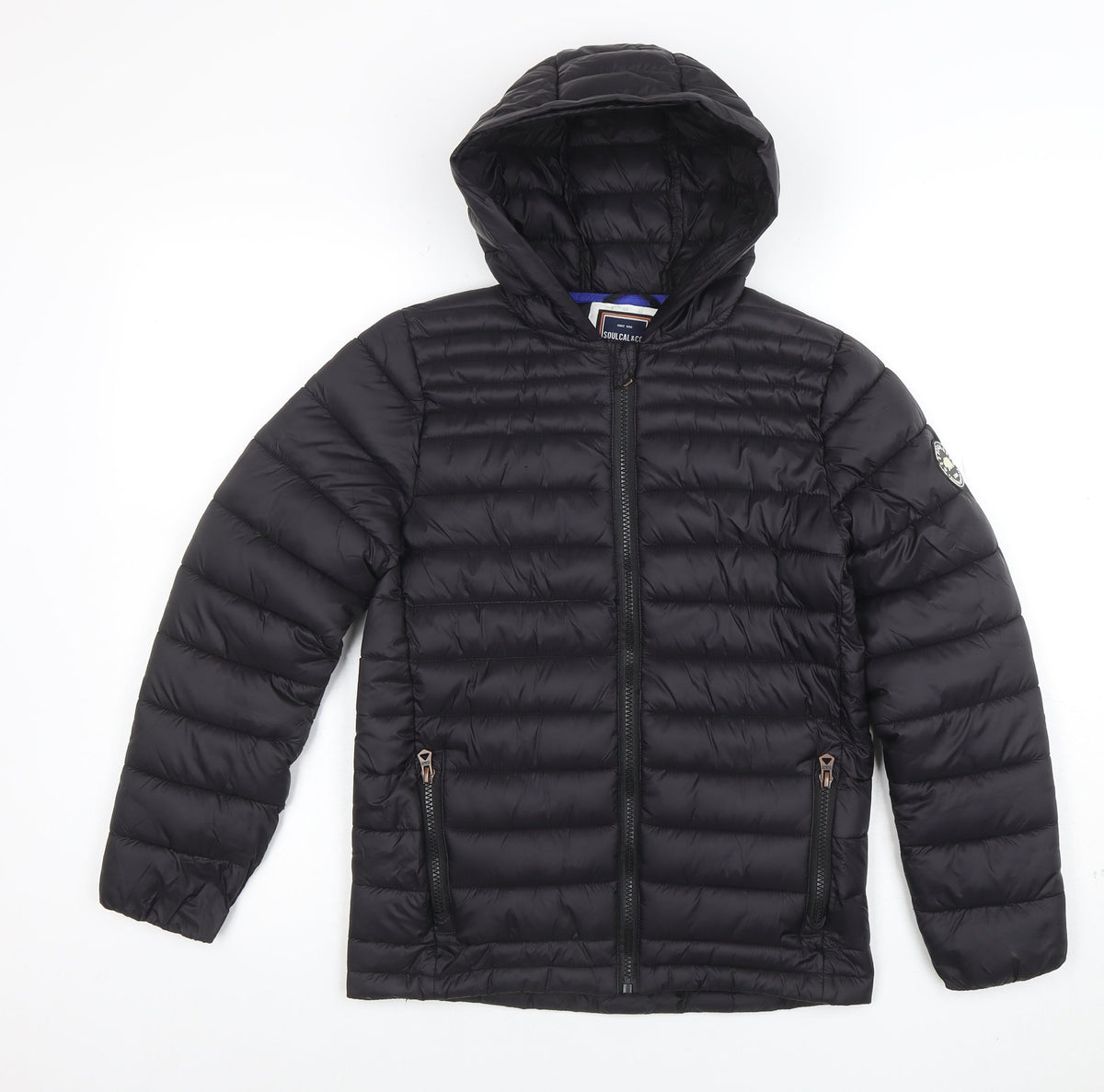 SoulCal & Co Boys Black Hooded Puffer Jacket 11-12 Years Quilted Full Zip