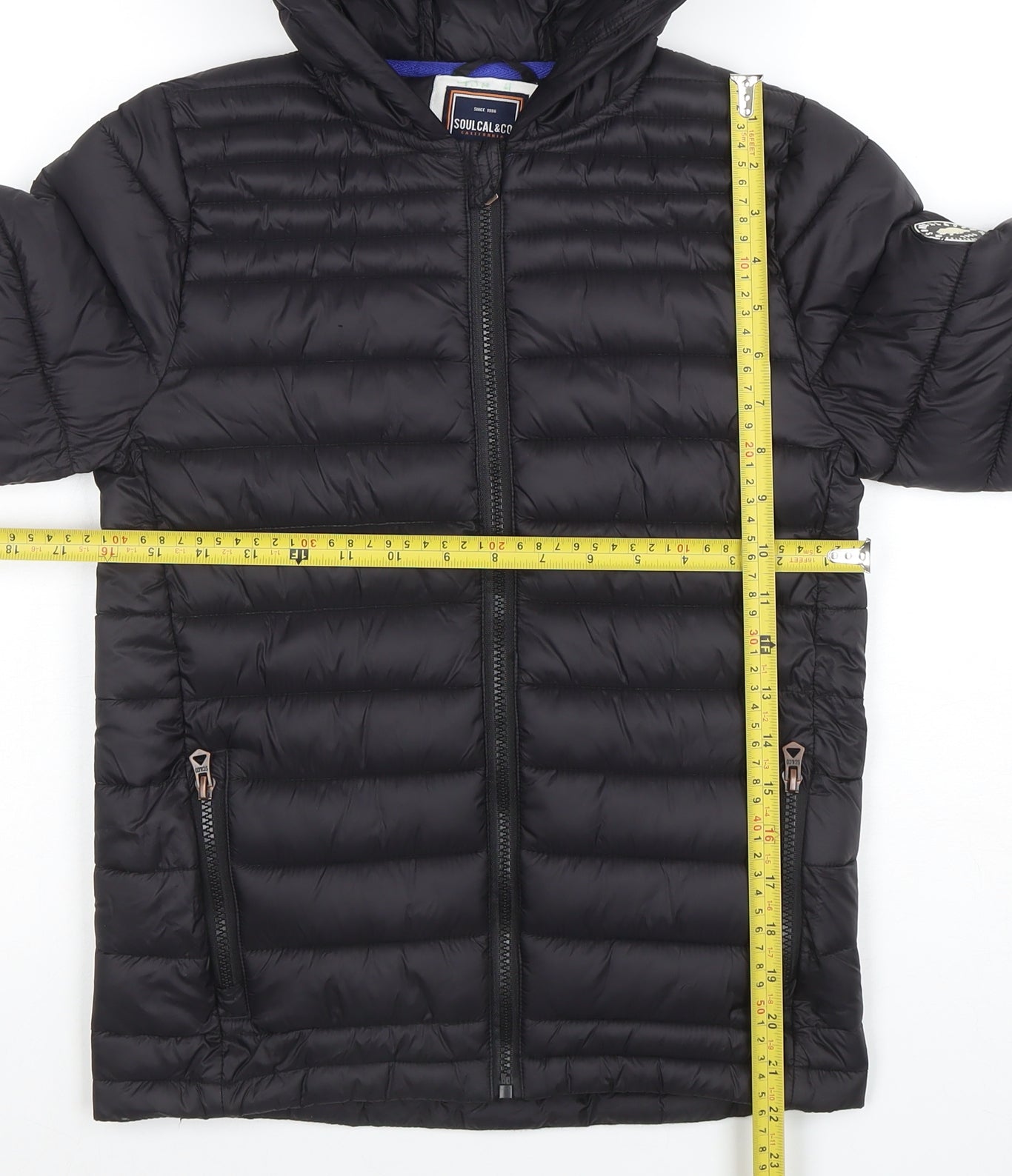 SoulCal & Co Boys Black Hooded Puffer Jacket 11-12 Years Quilted Full Zip