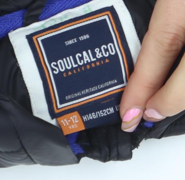 SoulCal & Co Boys Black Hooded Puffer Jacket 11-12 Years Quilted Full Zip