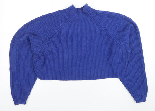 Hollister Women Blue Mock Neck Knit Pullover Jumper Size L