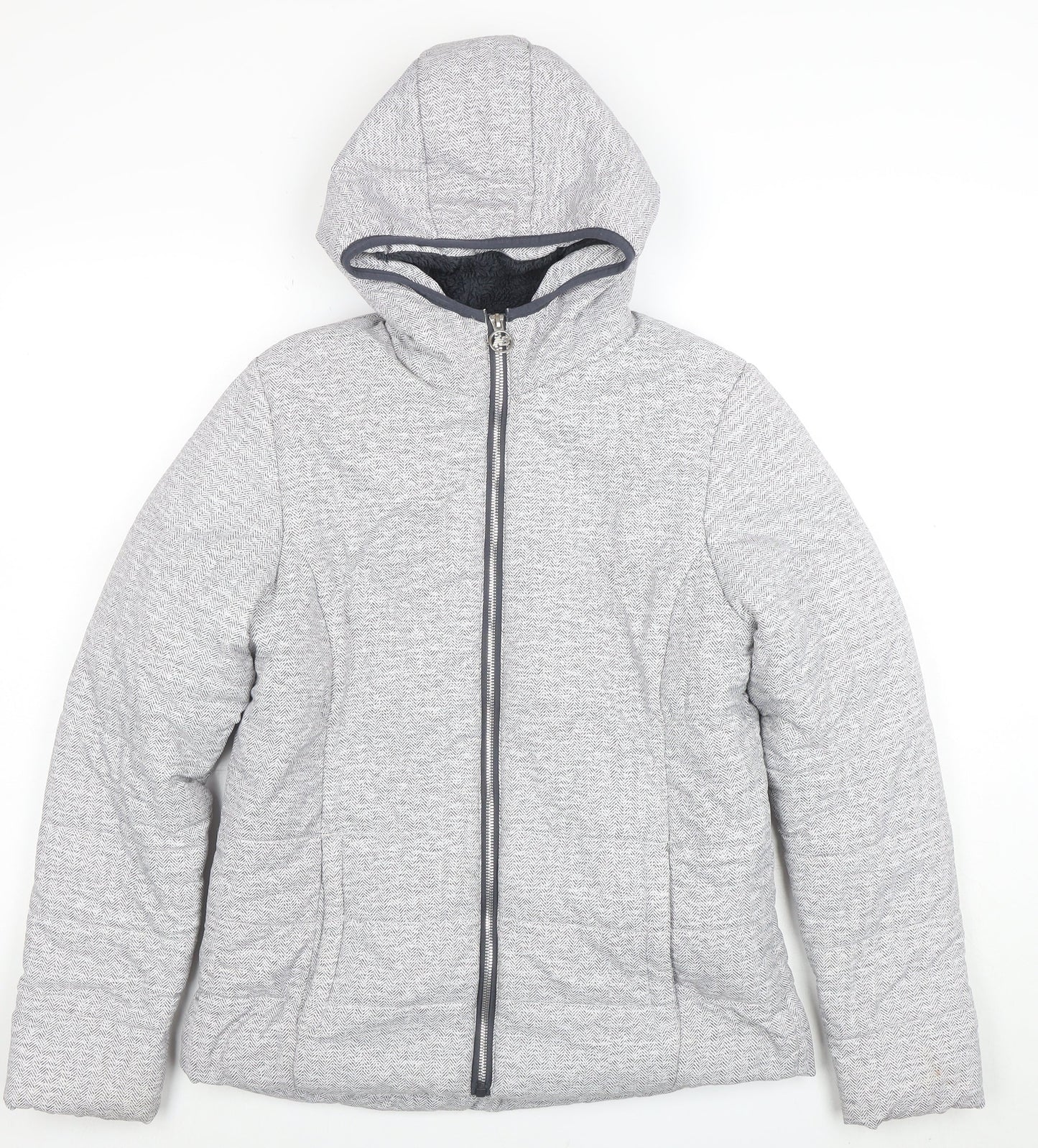 New Balance Women's Grey Hooded Puffer Jacket Size M Polyester Lined