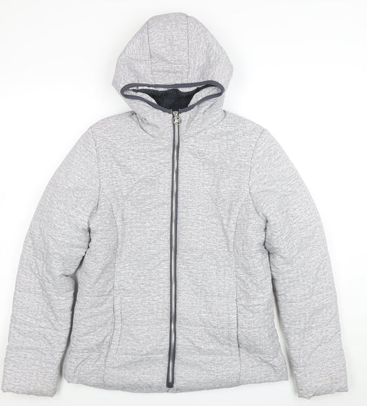 New Balance Women's Grey Hooded Puffer Jacket Size M Polyester Lined