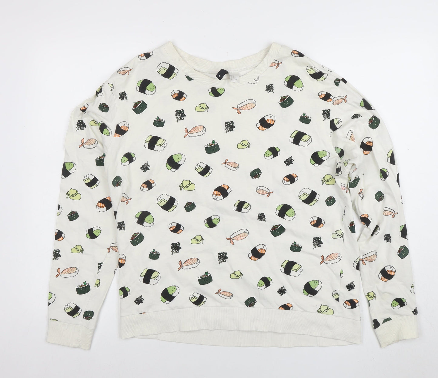 H&M Divided Womens White Sushi Print Pullover Sweatshirt L