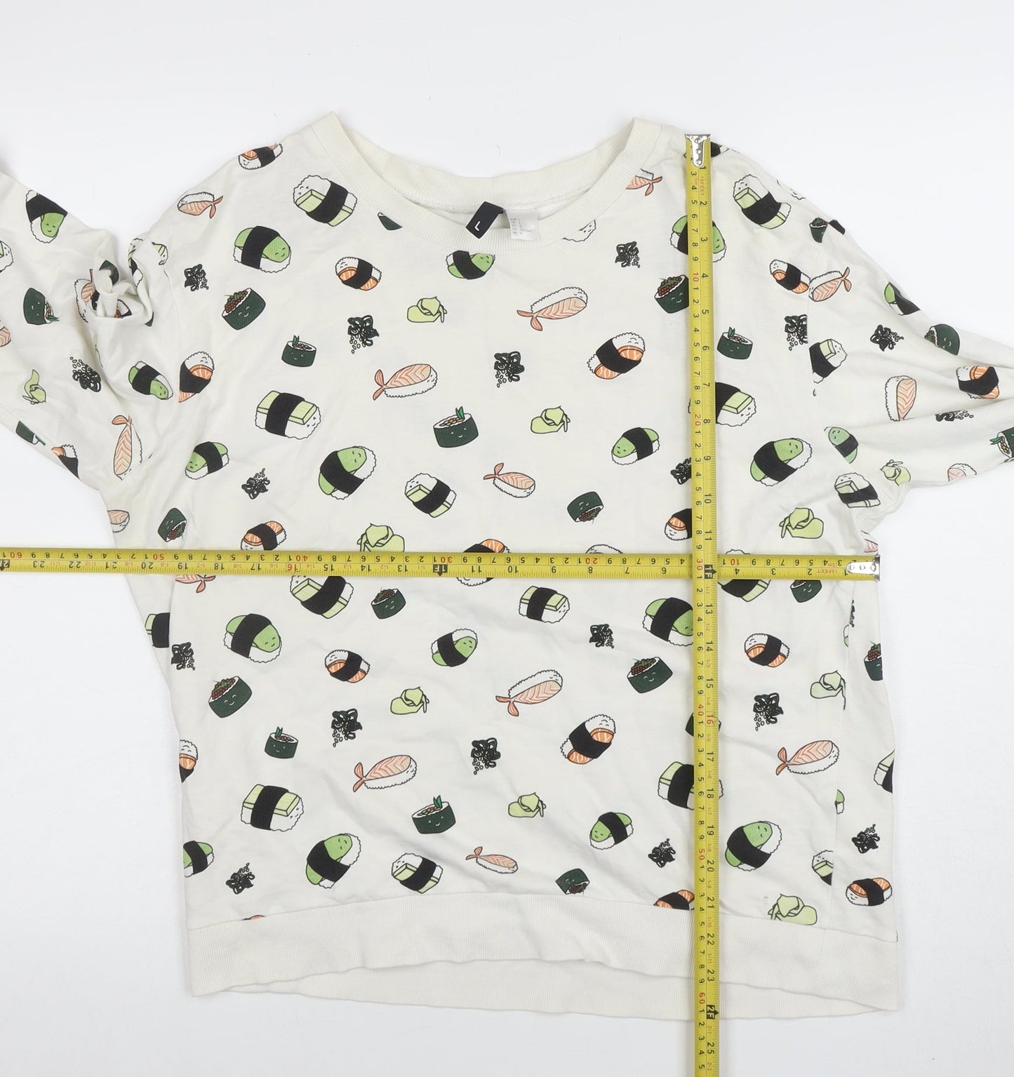 H&M Divided Womens White Sushi Print Pullover Sweatshirt L