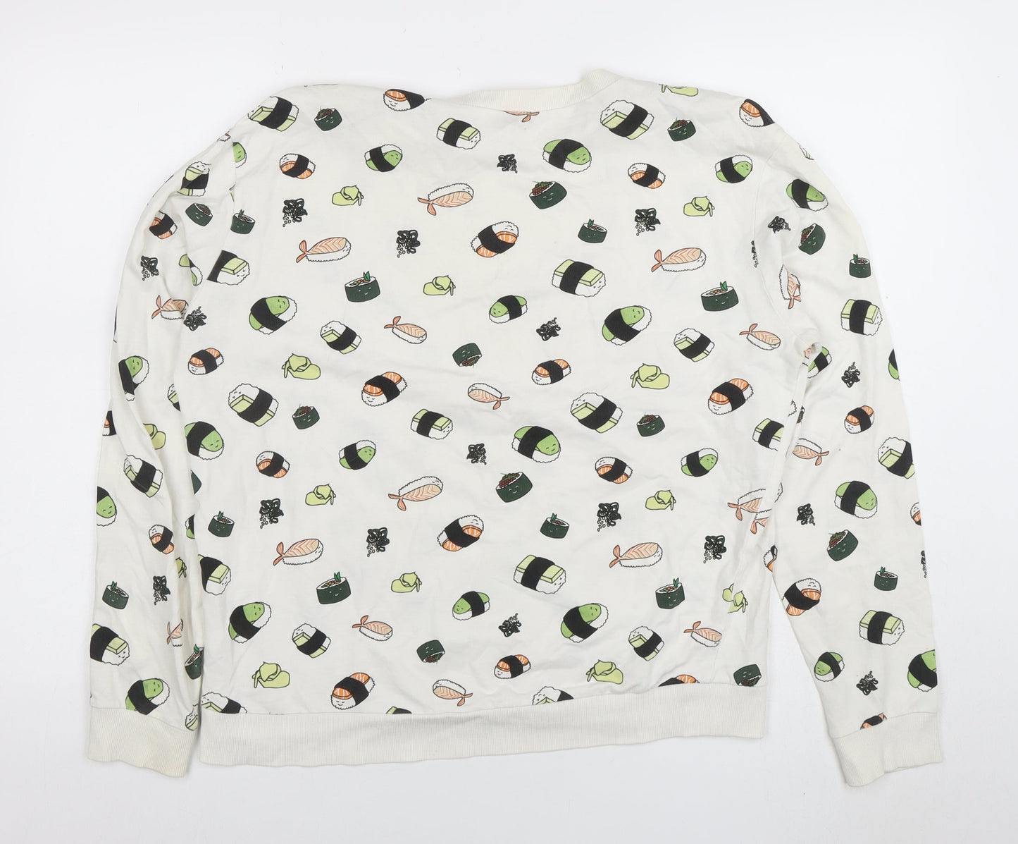 H&M Divided Womens White Sushi Print Pullover Sweatshirt L