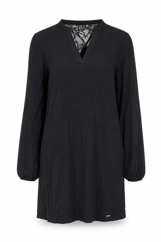 Marks & Spencer Women Black Shift Dress Size 12 Lace V-Neck Long Sleeve