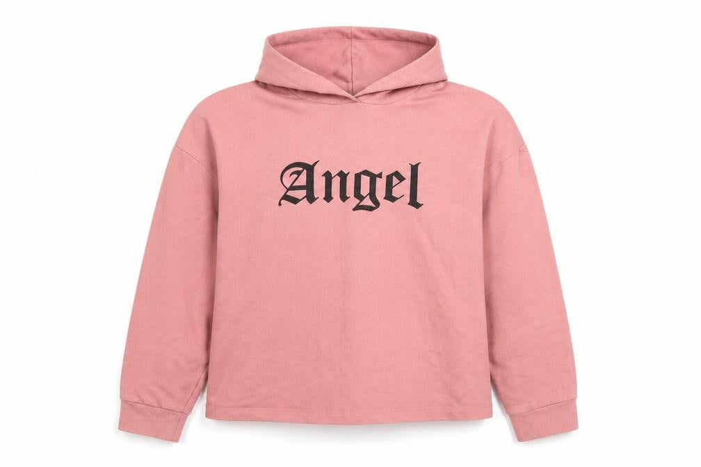 LDR Woman Pink Hooded Pullover Hoodie Angel Print L XL Cotton
