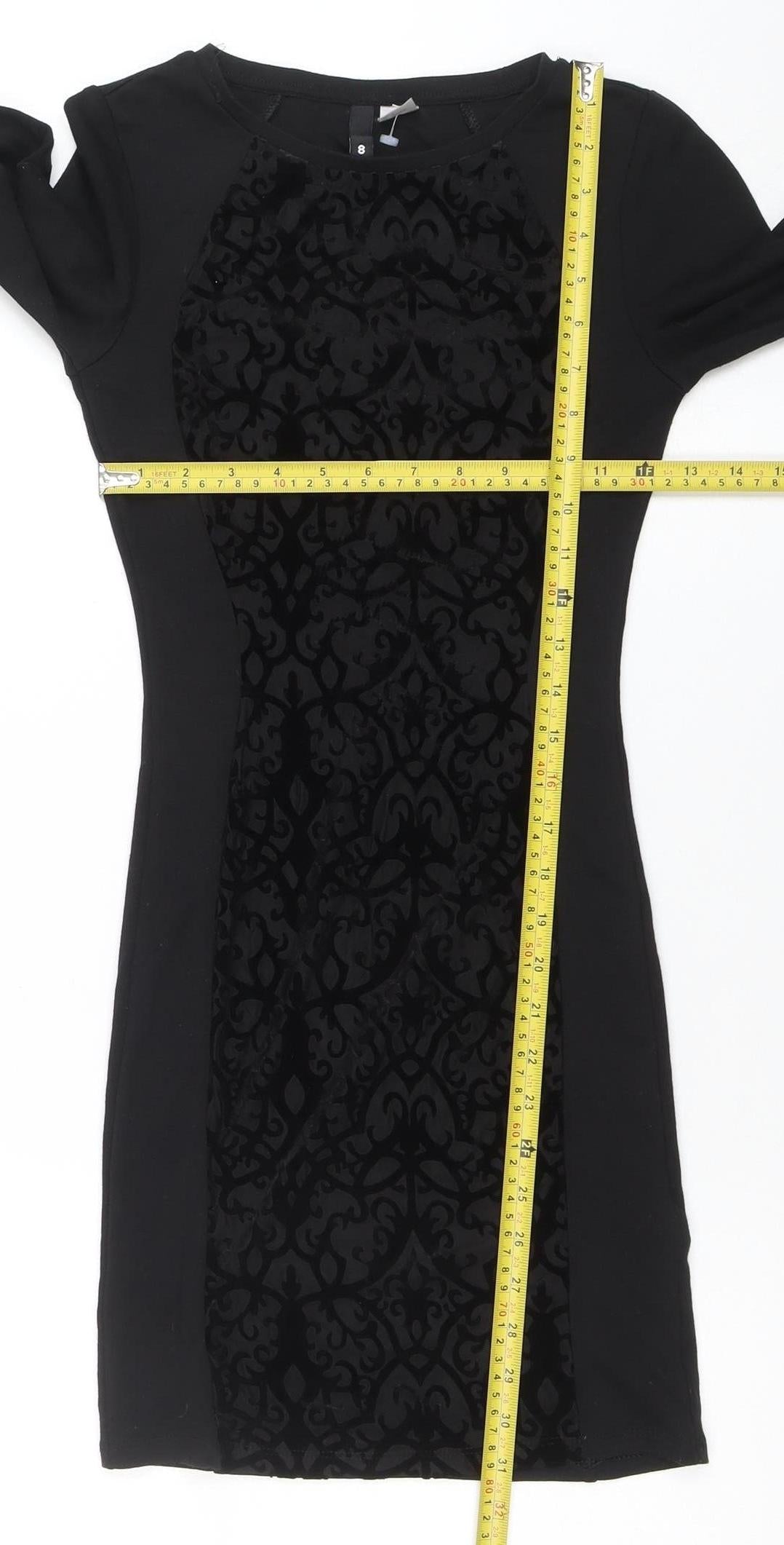 H&M Divided Women's Black Size 8 Velvet Bodycon Long Sleeve Dress