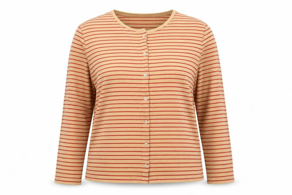 Viyella Women’s Beige Red Striped Cotton Cardigan Size L