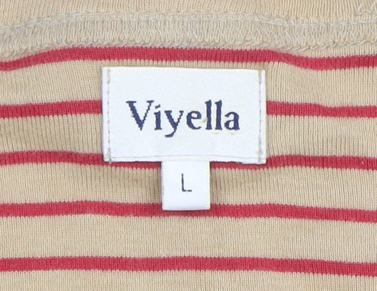 Viyella Women’s Beige Red Striped Cotton Cardigan Size L