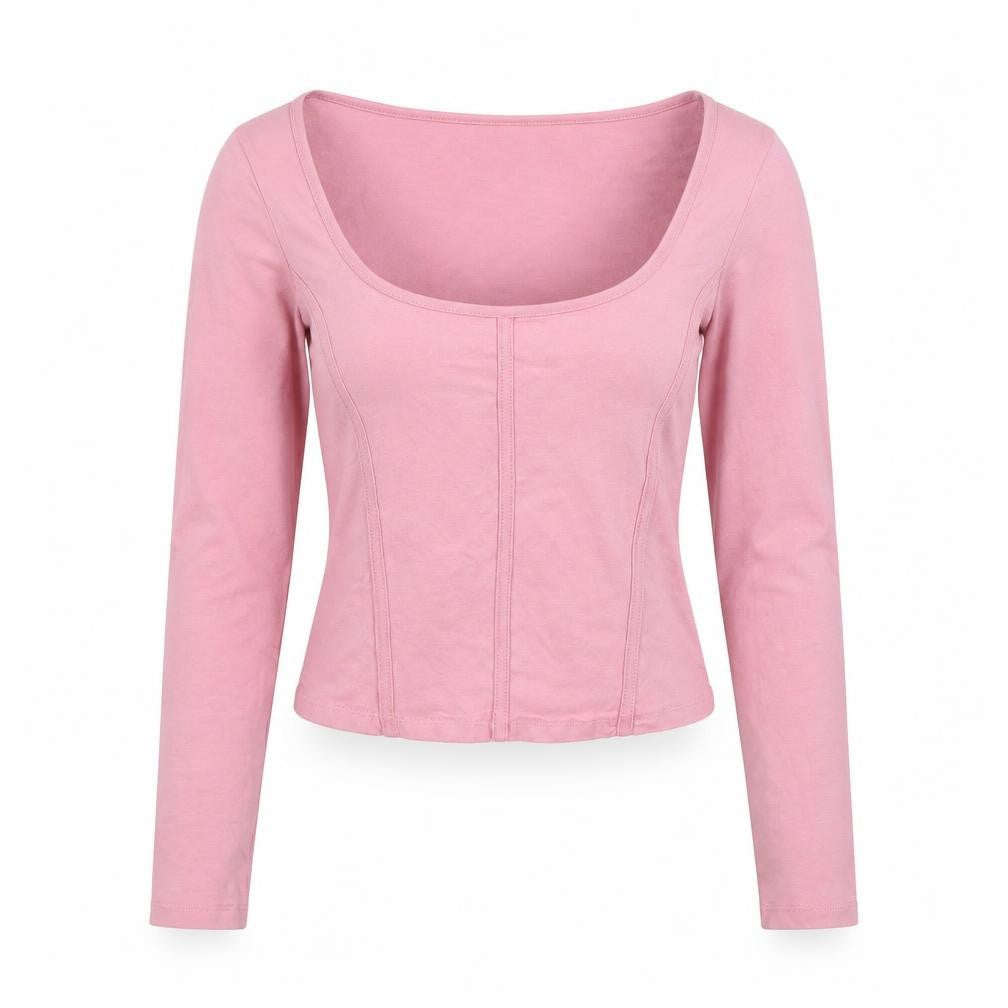 New Look Women Pink Cropped Long Sleeve Scoop Neck Top Size 6