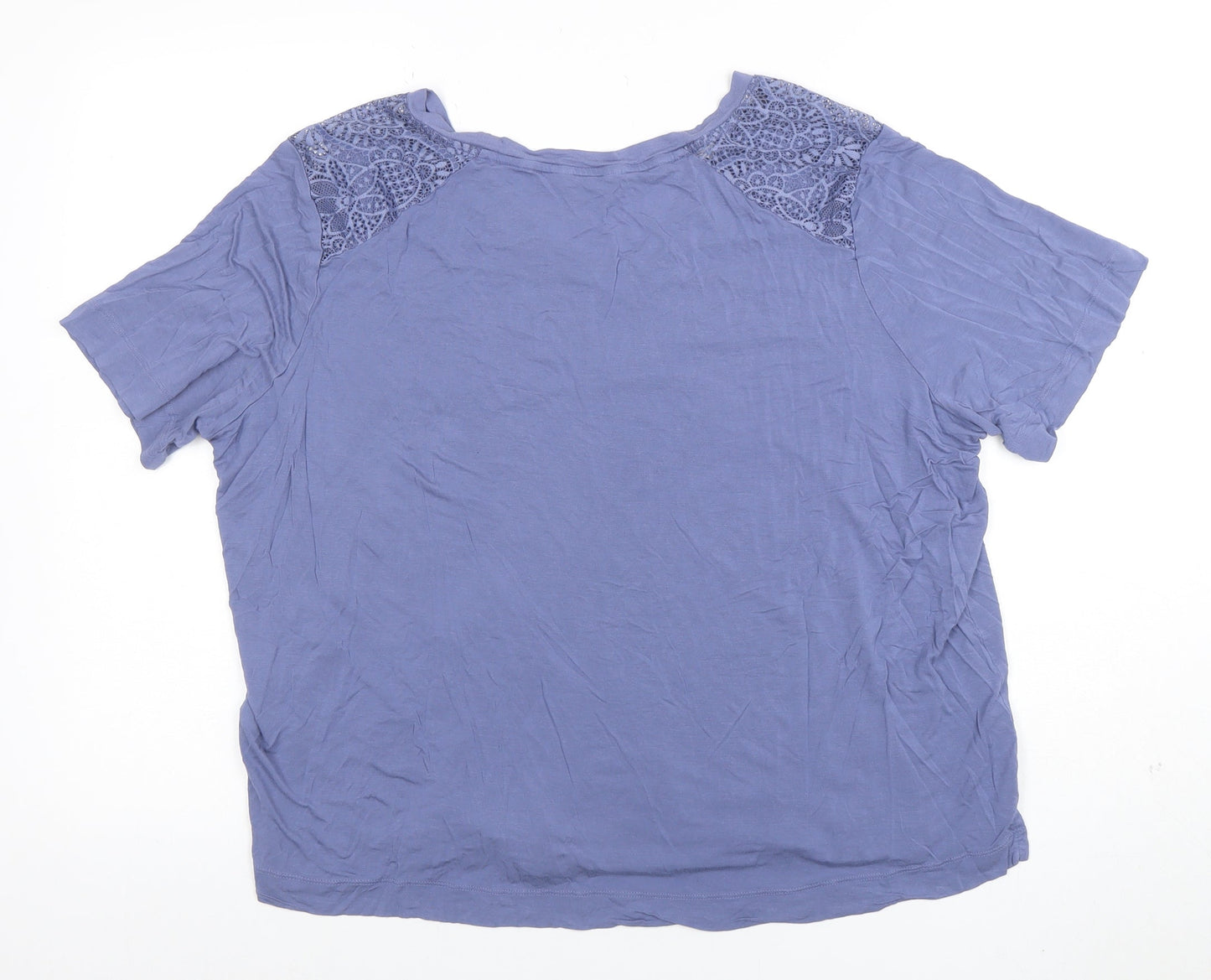 Marks and Spencer Women's Blue XL V-Neck Lace Shoulder T-Shirt