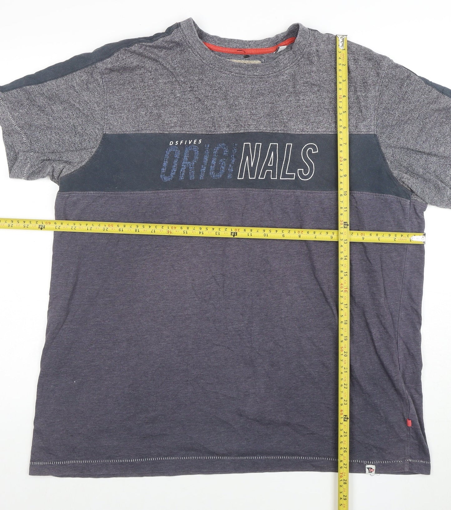 DSFIVE5 RED Men's Grey Colourblock Regular Fit Crew Neck T-Shirt 3XL
