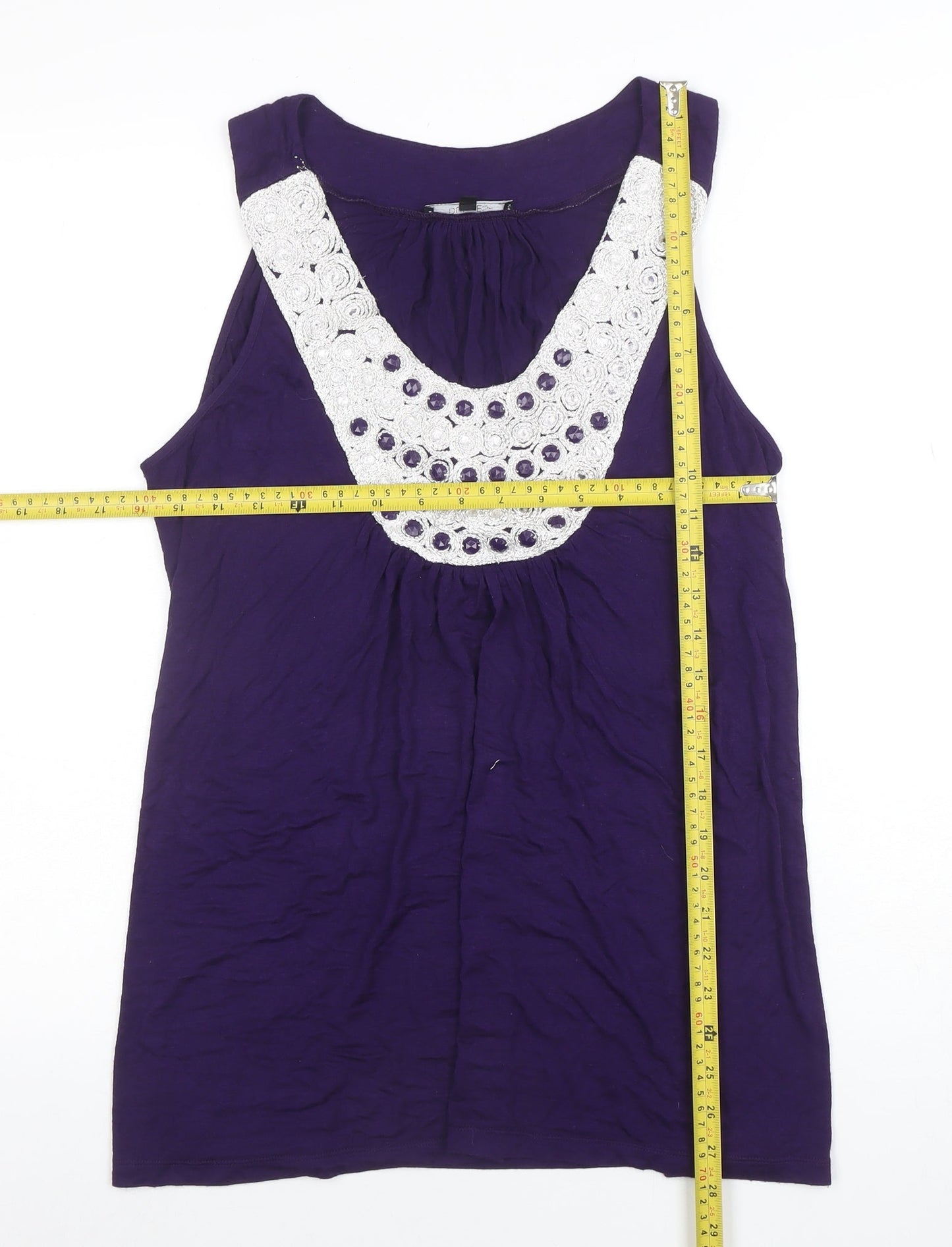 Dunnes Women’s Purple Crochet Neck Jersey Tunic Tank Top Size 16