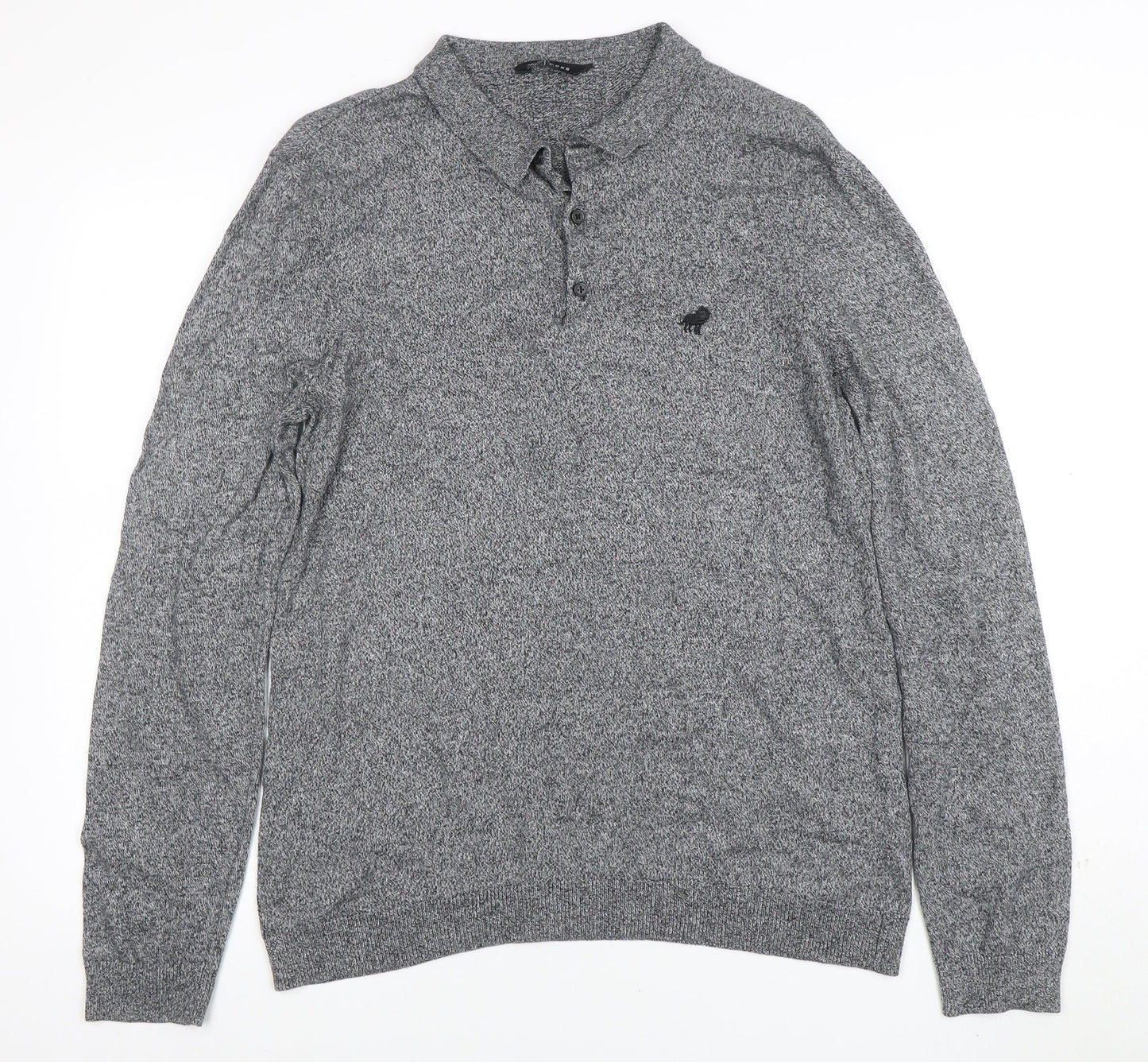 Peacocks Mens Grey Long Sleeve Knit Polo Shirt L