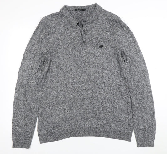 Peacocks Mens Grey Long Sleeve Knit Polo Shirt L