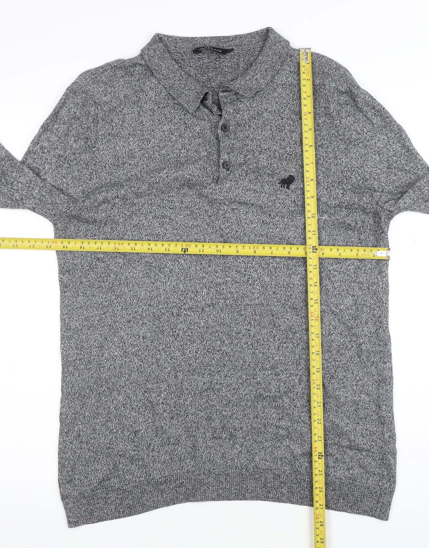 Peacocks Mens Grey Long Sleeve Knit Polo Shirt L