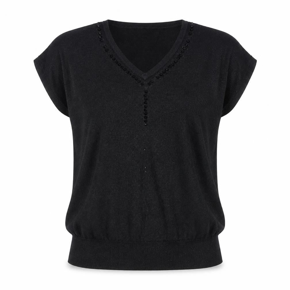 Wallis Petites Black Beaded V-Neck Tunic Knit Top Size M