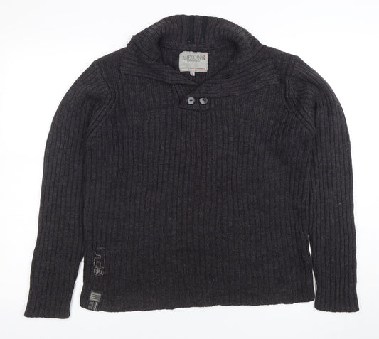 Americana Raw Men's Grey Wool Blend High Neck Pullover Jumper M