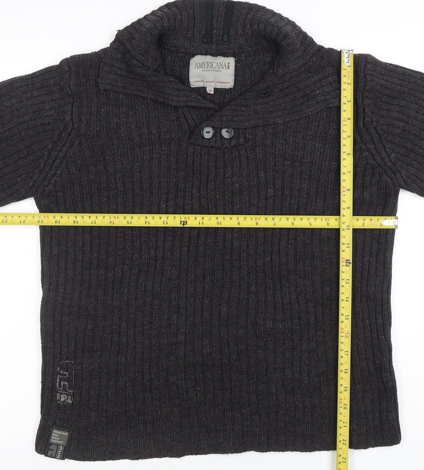Americana Raw Men's Grey Wool Blend High Neck Pullover Jumper M